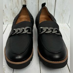 NEW Vionic Charm Cynthia Loafer Leather Lug Sole Comfort Academia Chain 9.5 Blk